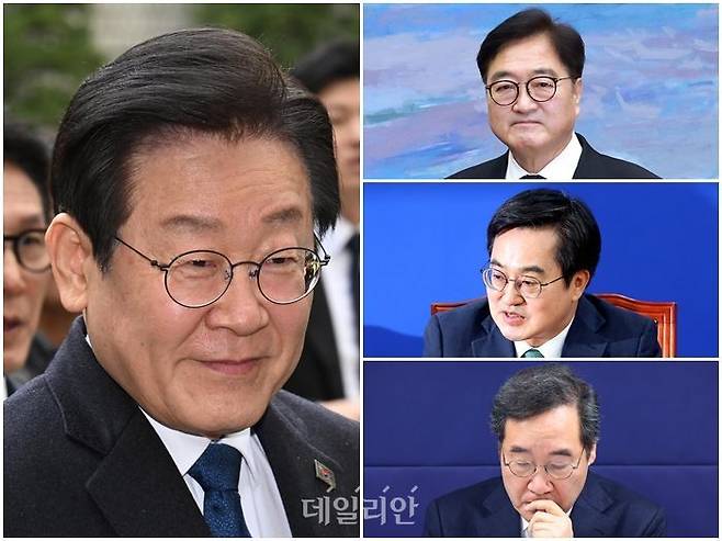 더불어민주당 지지층 사이에서 79.8%의 압도적 지지를 받은 이재명 대표(사진 왼쪽)와 우원식 국회의장(6.7%), 김동연 경기도지사(3.1%), 이낙연 전 국무총리(2.3%) ⓒ데일리안 홍금표 기자