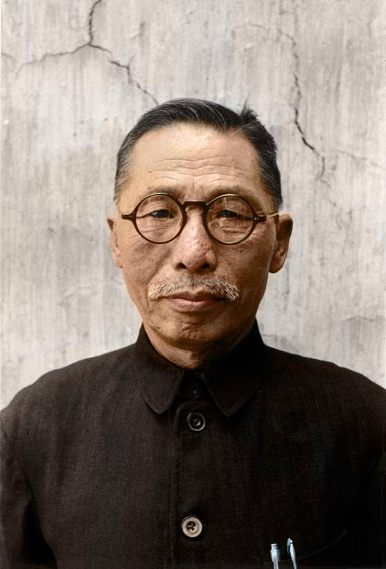 A colorized photograph of Kim Ku (also referred to as Kim Koo) (1876-1949) with a mustache taken in September 1945 [HSU CHUNG MAO STUDIO]