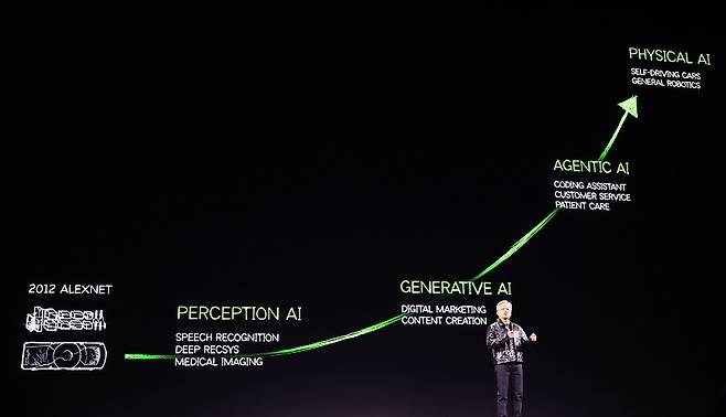젠슨 황이 CES 2025에서 다가올 로봇 산업의 미래를 소개했다.[사진 | 연합뉴스]