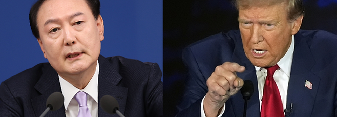 윤석열 대통령과 도널드 트럼프 미국 대통령 당선인.