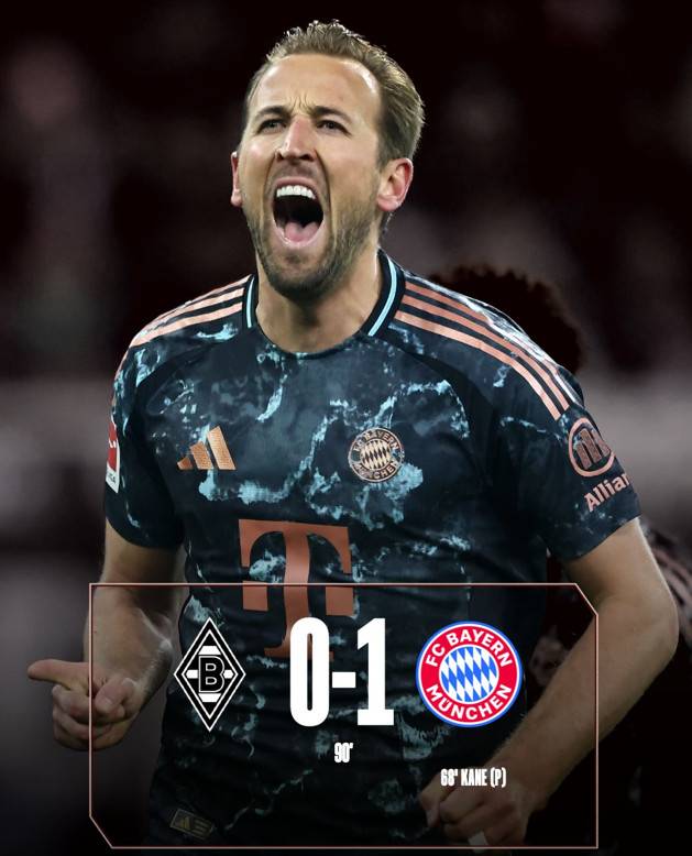 바이에른 뮌헨은 12일(한국시간) 독일 묀헨글라트바흐의 보루시아 파르크에서 열린 묀헨글라트바흐와의 '2024~2025시즌 독일 분데스리가' 16라운드 원정에서 1-0으로 승리했다. 사진은 포효하는 해리 케인. /사진=바이에른 뮌헨 공식 SNS