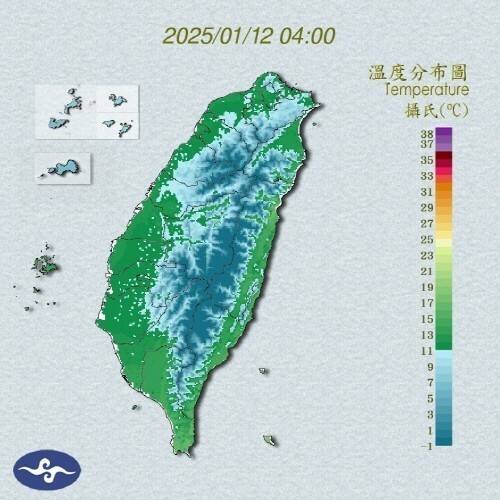 12일 오전 4시 기준 대만 기상 기온. 연합뉴스