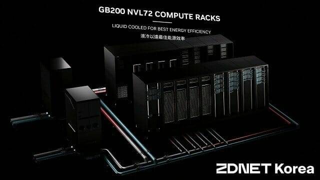 엔비디아 GB200 NVL72. GB200 GPU 세트를 72개 탑재한다. (사진=지디넷코리아)