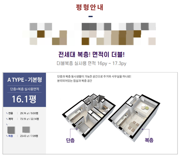 지난해 고양 창릉신도시에 들어선 A오피스텔의 분양홍보물에는 '다락'이 아닌 '복층'이라는 표기만 있었다. 건축법상 층고가 1.5m이상이면 복층, 1.5m미만이면 다락으로 분류된다. 독자 제공
