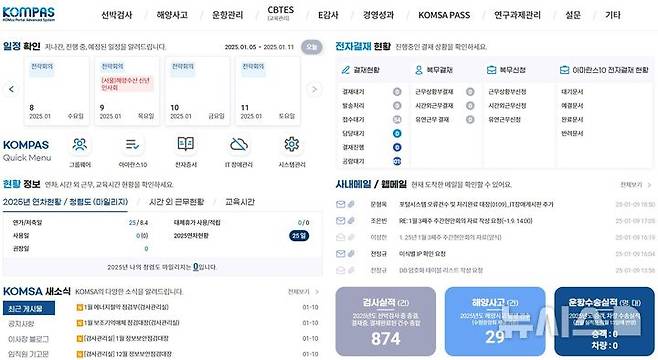 [서울=뉴시스] 한국해양교통안전공단 내부 업무시스템(KOMPAS) 메인 화면.
