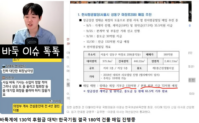 한국기원 소속 프로기사 조연우 2단이 유튜브를 통해 정태순 장금상선 회장의 기부금을 바탕으로 한 건물 매입 소식을 전했다. 프로연우 유튜브 캡처