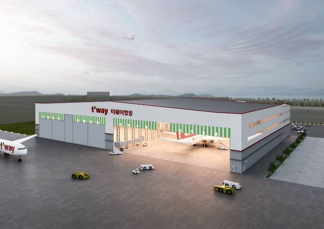티웨이항공이 인천국제공항 첨단복합항공단지 안에 건설할 정비시설(격납고) 가상 이미지. /티웨이항공 제공
