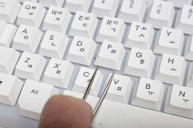 키캡 제거 도구가 없다면 핀셋이나 얇은 드라이버 등 도구를 사용해도 좋습니다. 다만 뾰족한 도구 때문에 외관이 손상될 가능성이 있으니 주의가 필요합니다 / 출처=IT동아