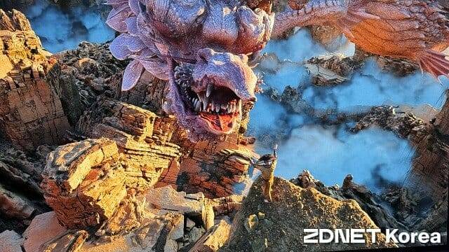 RTX 5090 기반 메가 지오메트리 시연. 화면을 구성하는 폴리곤(삼각형)은 수억 개 이상이다. (사진=지디넷코리아)