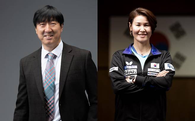 탁구 남녀 대표팀 감독에 선임된 오상은 감독(왼쪽)과 석은미 코치 [대한탁구협회 제공. 재판매 및 DB 금지]