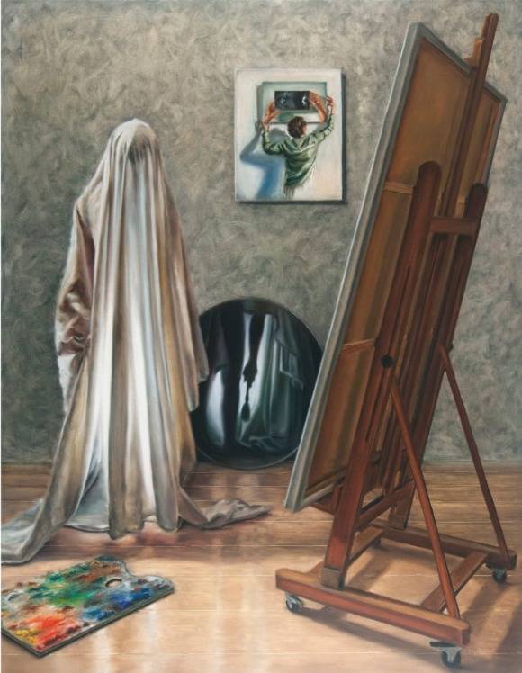 데이비드 오케인, conversation, 2024, oil on canvas, 130x100cm. 갤러리바톤 제공.