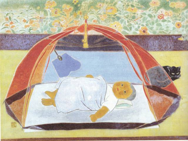 천경자, ‘모기장 안에 쫑쫑이’, 1959