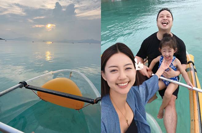 투명 카약에서 보내는 우리 가족의 한가로운 시간.