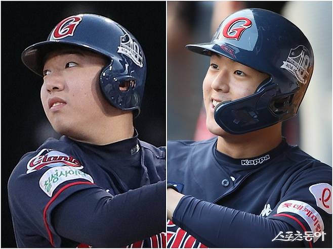롯데 조세진(왼쪽)과 한태양. 사진제공｜롯데 자이언츠