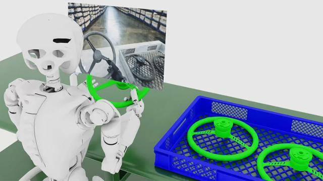 엔비디아가 공개한 코스모스를 이용한 휴머노이드 학습 개념도. 코스모스의 프롬프트에 명령어를 입력하면 로봇이 보고 있는 것 같은 가상현실 영상이 생성된다. 엔비디아 홈페이지 캡처