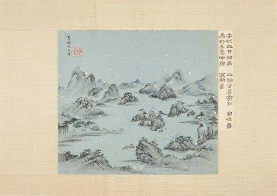조선 화가 심사정(1707~1769)의 서화 '삼일포'. 벌레가 갉아 먹은 흔적인 하얀 점이 눈 내리는 모습처럼 보인다. 간송미술관 제공