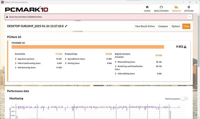 시스템의 실사용 성능을 변별력 있게 확인하는 PC마크 10 결과, 전작 대비 소폭 향상된 성능을 보여준다. 대신 소비전력과 발열이 꽤 줄었다는 점을 감안해야 한다 / 출처=IT동아