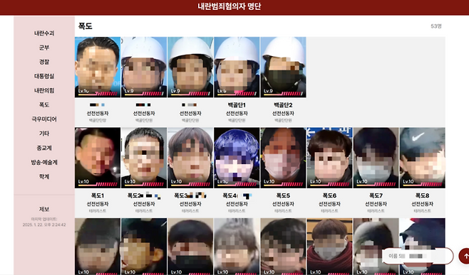 지난 22일 서부지법 난동에 가담한 인물들의 신상을 공개한 ‘크리미널윤’이라는 이름의 사이트가 등장했다 사적제재 등의 비판을 받고 23일 폐쇄됐다.