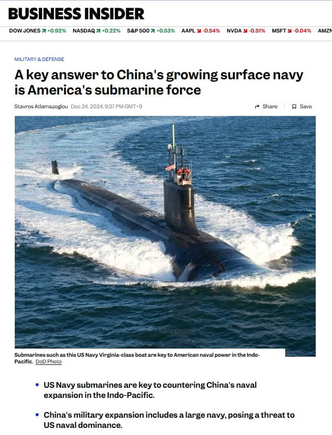 미국과 중국 잠수함 전력의 격차를 다룬 작년 12월24일 미국 비즈니스 인사이더 기사. /비즈니스 인사이더 캡처