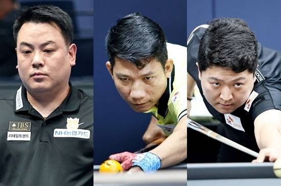 상금랭킹이 왕중왕전 커트라인(32위)에 걸쳐있던 응오(29위) 조재호(30위) 조건휘(34위)가 PBA8차전에서 32강에 진출하며 왕중왕전 티켓을 사실상 확보했다. LPBA에서도 김민아(34위)가 시즌 첫 8강에 진출하며 왕중왕전 진출이 유력해졌다. (왼쪽부터) 조재호 응오 조건휘. (사진=PBA)