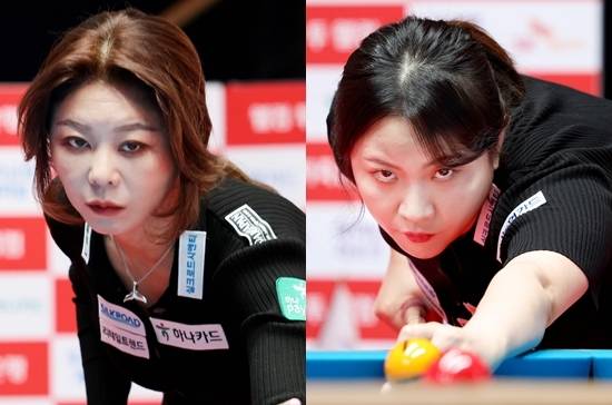 27일 경기도 고양 킨텍스PBA스타디움에서 열린 ‘24/25 웰컴저축은행 LPBA챔피언십’ 4강전에서 김가영(왼쪽)과 김민아가 나란히 승리하며 결승서 만났다. 김가영은 시즌 6관왕, 김민아는 1년만의 우승에 도전한다. [사진= PBA]