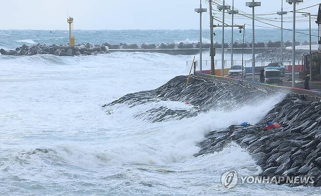 거센 파도 치는 제주 (제주=연합뉴스) 박지호 기자 = 제주도 북부에 강풍특보가 내려진 28일 오전 제주시 북부 해안에 강한 파도가 몰아치고 있다. 2025.1.28 jihopark@yna.co.kr