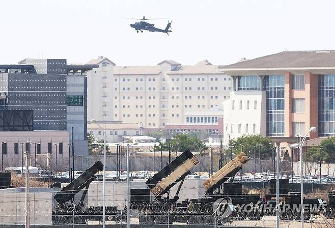 주한미군 기지에 배치된 패트리엇 방공미사일 [연합뉴스 자료사진]