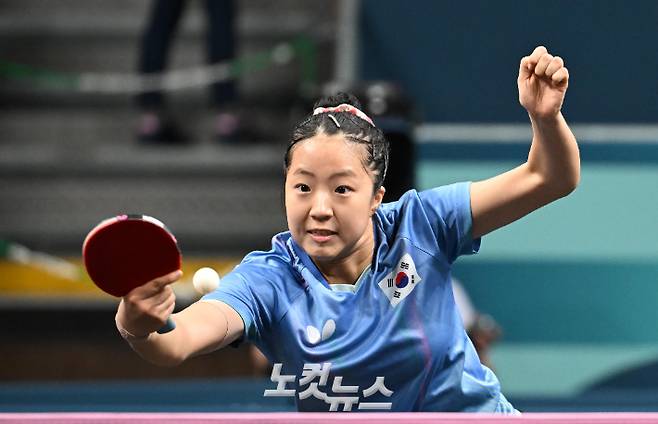 2024 파리올림픽에 나선 신유빈의 경기 모습. 2024.8.2 파리=올림픽사진공동취재단/SS 황진환 기자