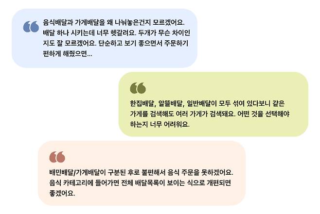 배민 앱 관련 의견 발췌. 우아한형제들 제공