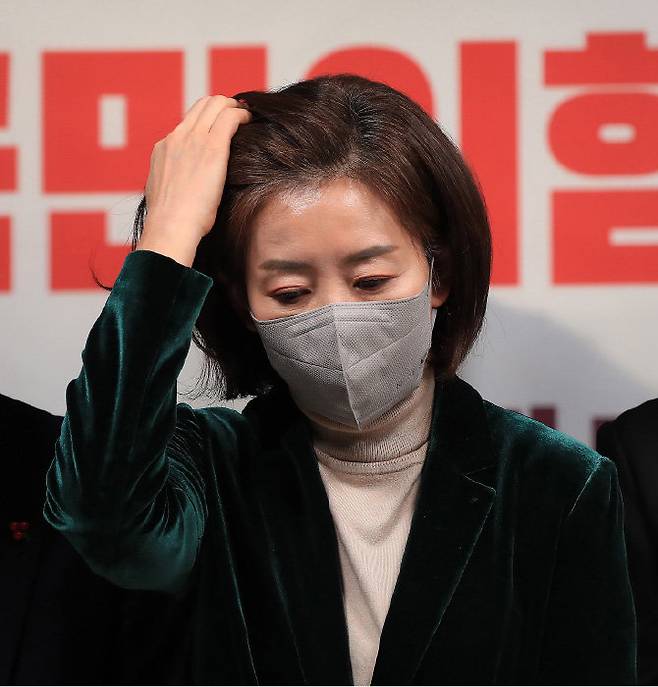 국민의힘 당권주자로 거론되던 나경원 당시 저출산고령사회위원회 부위원장이 2023년 1월 11일 서울 영등포구 국민의힘 당사에서 열린 서울시당 신년인사회에 어두운 표정으로 참석했다. [공동취재사진 ]