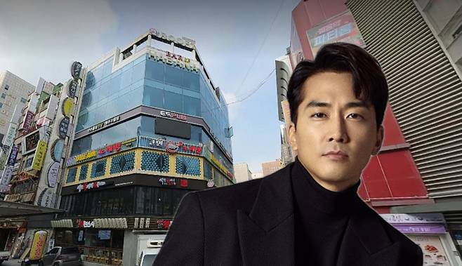 서울 종로구 관철동 빌딩과 배우 송승헌. [스타쉽엔터테인먼트 공식 홈페이지 갈무리]