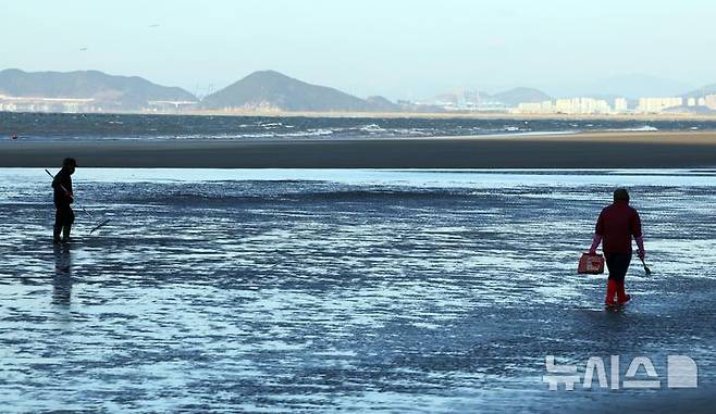 [부산=뉴시스] 하경민 기자 = 전국에 한파가 덮친 4일 부산 사하구 다대포해수욕장 백사장 일부가 얼어 있다. 2025.02.04. yulnetphoto@newsis.com