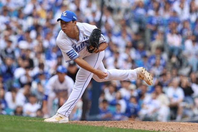 지난해 플레이오프에서 역투하는 김무신. /사진=삼성 라이온즈 제공