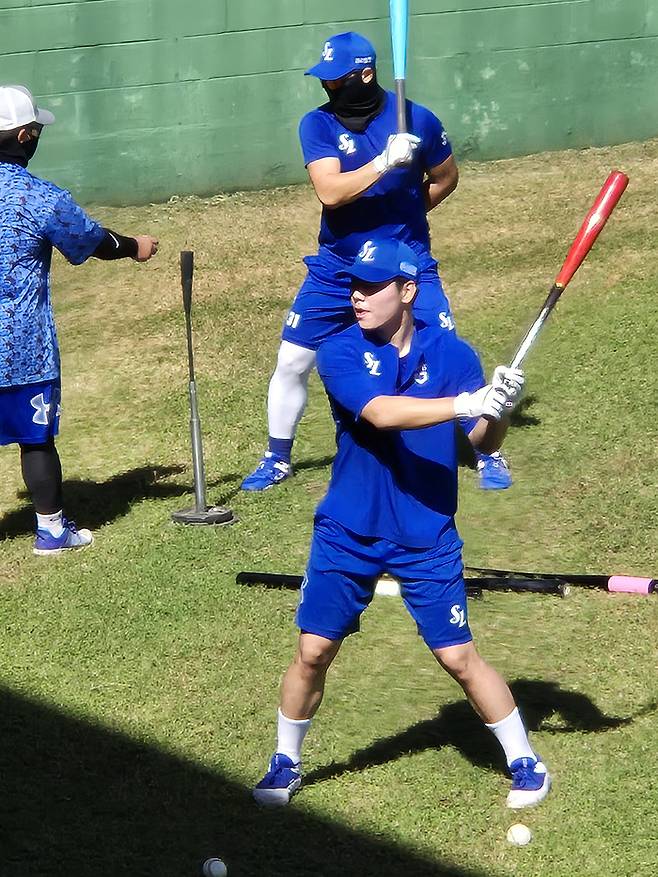 삼성 2025 신인 드래프트 4라운드 지명자 함수호가 2025 괌 스프링캠프에서 훈련하고 있다. 사진 | 삼성 라이온즈