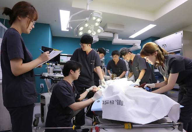 단국대병원 충남권역외상센터 의료진이 환자를 치료하고 있다. 연중 무휴 항시 대기 형태로 운영되는 충남권역외상센터는 예방 가능 외상 사망률을 선진국의 절반 수준으로 떨어뜨렸다. 단국대병원 제공