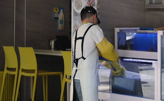 한 가게에서 자영업자가 홀로 일을 하고 있다. 사진과 기사는 관련 없음. [이승환 기자]