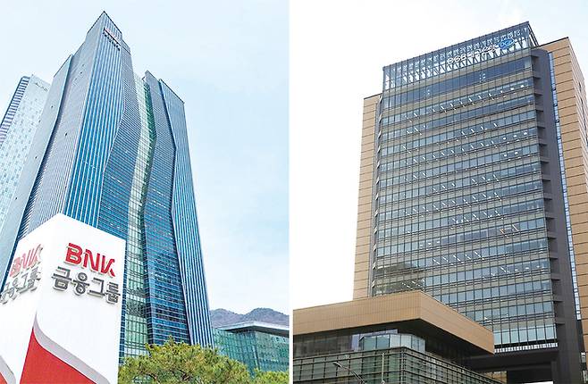 지방금융지주인 BNK금융지주와 DGB금융지주는 낮은 CIR을 기록했다. 순이익이 감소한 영향이 컸다. 사진은 각 지주사 본사 전경. (각 사 제공)