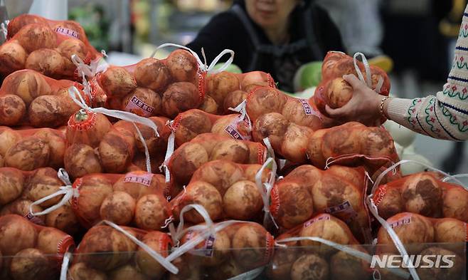 [서울=뉴시스] 서울의 한 대형마트에서 양파가 판매되고 있다. (사진=뉴시스 DB). photo@newsis.com