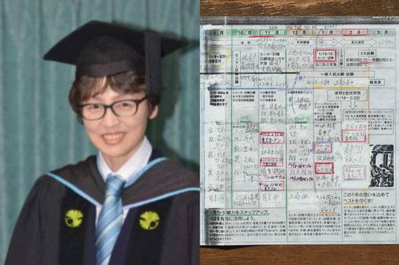 50세에 일본 도쿄대학교에 합격한 야스마시 마유미(사진 왼쪽). 마유미는 목표를 달성하기 위해 장기 목표를 세우고 주 단위로 공부 계획을 세웠다. (사진=마유미 SNS 캡처)