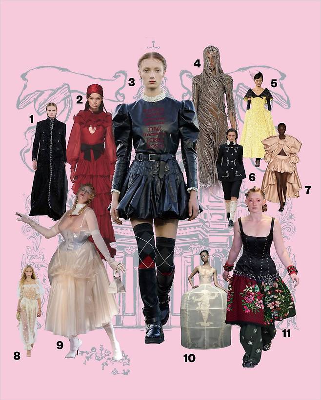 1 CHANEL 2 VALENTINO 3 DIOR 4 MCQUEEN BY SEÁN MCGIRR 5 RICHARD QUINN 6 S.S.DALEY 7 SIMONE ROCHA 8 CHLOÉ 9 MAISON MARGIELA 10 HARRIS REED 11 CHOPOVA LOWENA