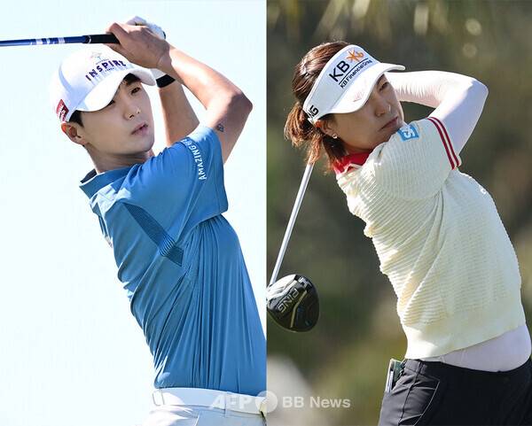 2025년 미국여자프로골프(LPGA) 투어 파운더스컵 골프대회에 출전한 박성현, 전인지 프로가 1라운드에서 경기하는 모습이다. 사진제공=ⓒAFPBBNews = News1