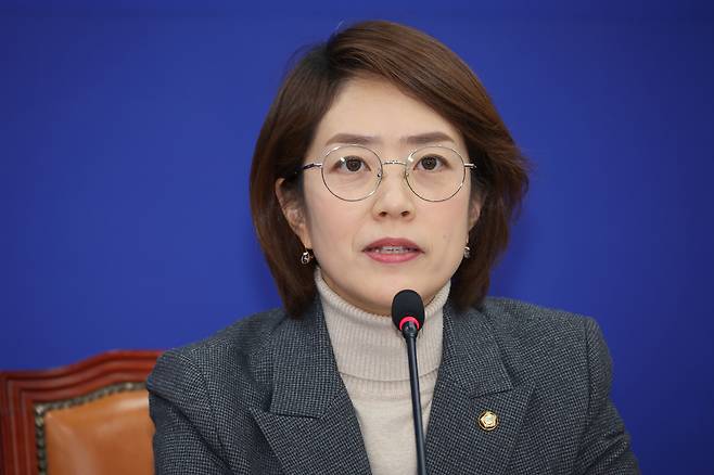 20일 오전 서울 여의도 국회에서 열린 더불어민주당 인권위원회 출범식에서 고민정 인권위원장이 발언하고 있다. [연합]