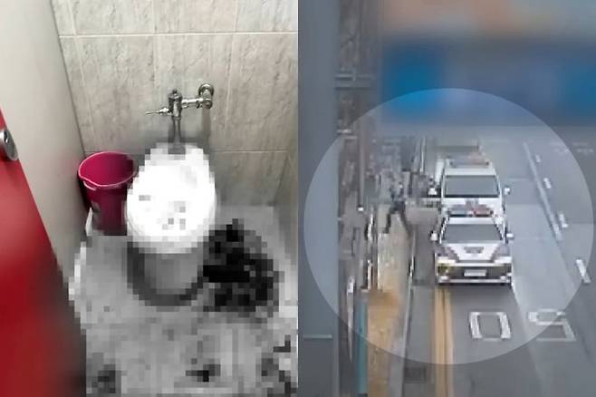 지난달 8일 대전 중구의 한 상가 건물 화장실에서 20대 군인이 모르는 여성에게 성폭행을 시도하고 흉기를 휘두른 뒤 도주하자 경찰이 출동한 모습. JTBC?MBC 보도화면 캡처