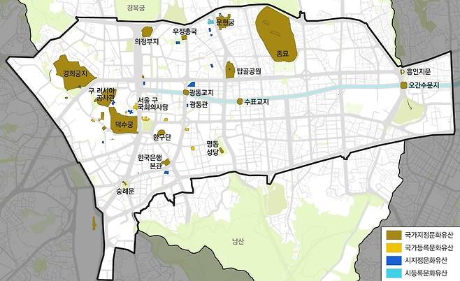 서울 도심부 문화유산 분포도.(서울시 제공)