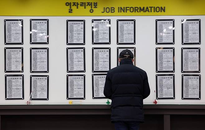 15일 서울의 한 고용복지플러스센터에서 구직자가 일자리정보를 확인하고 있다. 2025.01.15. [서울=뉴시스]