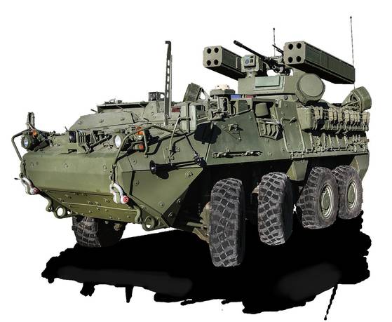 운영 평가 후 헬파이어 미사일 대신 스팅어 미사일이 추가된 M-SHOARD. 미 육군