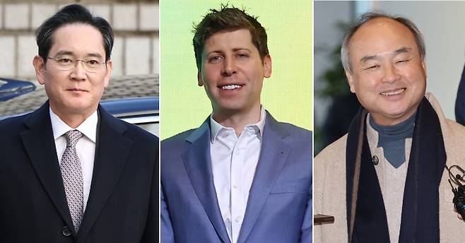 삼성 이재용 회장·오픈 AI의 샘 올트먼 최고경영자(CEO)·일본 소프트뱅크의 손정의 회장. 연합뉴스