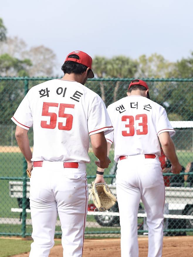 ▲ 앤더슨은 80%의 힘으로 최고 150km, 화이트 역시 80%의 힘으로 최고 149km의 공을 던지며 강력한 패스트볼의 향연을 예고했다 ⓒSSG랜더스