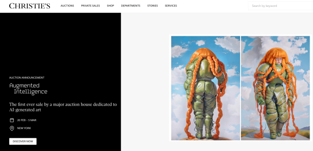 인공지능(AI)을 활용해 만든 예술 작품 전용 경매를 알리는 미술품 경매 업체 크리스티의 공지. 크리스티 홈페이지