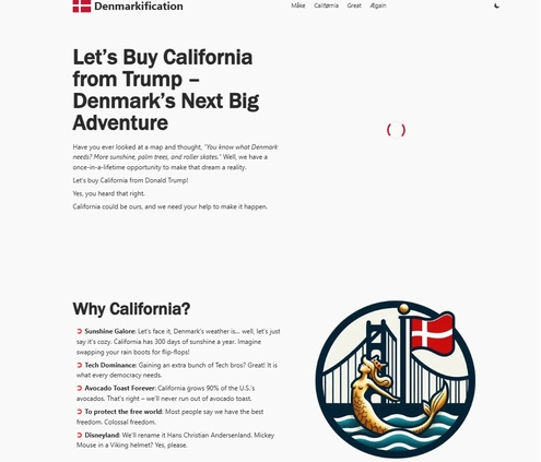 '캘리포니아를 사자' 청원 캠페인 사이트. 사진=Denmarkification 사이트 화면 캡처